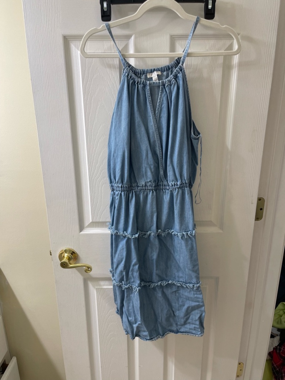 Spense Light Blue Denim Tiered Sundress